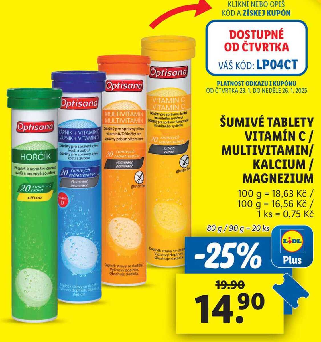 ŠUMIVÉ TABLETY VITAMÍN C/ MULTIVITAMIN/KALCIUM/MAGNEZIUM, 80 g/90 g - 20 ks