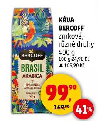 KÁVA BERCOFF zrnková, různé druhy, 400 g