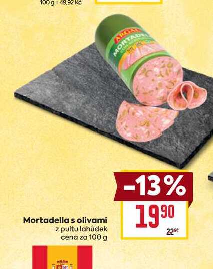 Mortadellas olivami z pultu lahůdek cena za 100g