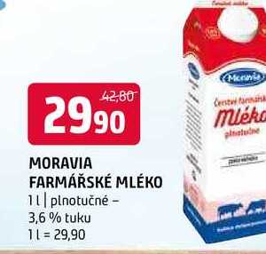 Moravia farmářské mléko 1l plnotučné 3,6% tuku 