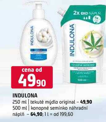 Indulona 250 ml tekuté mýdlo original 500 ml konopné semínko náhradní náplň 