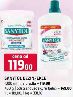 Sanytol dezinfekce 1000 ml na prádlo 450 g odstraňovač skvrn bělící 