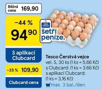 Tesco Čerstvá vejce vel. S., 30 ks 