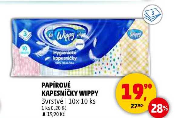 PAPÍROVÉ KAPESNÍČKY WIPPY 3vrstvé, 10x 10 ks 