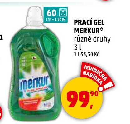 PRACÍ GEL MERKUR různé druhy, 3 l 