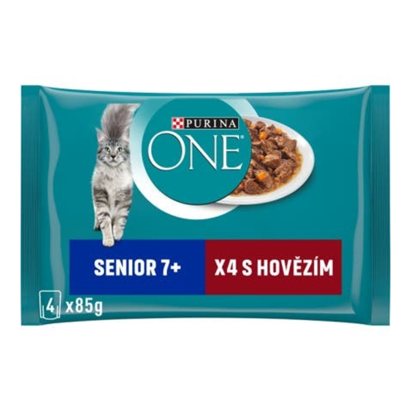 Purina ONE Senior 7+ minifiletky s hovězím a mrkví ve šťávě 4x85g