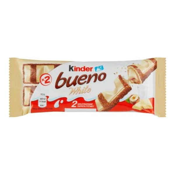 Kinder Bueno White oplatka s mléčnou a lískooříškovou náplní v polevě z bílé čokolády 2x19,5g