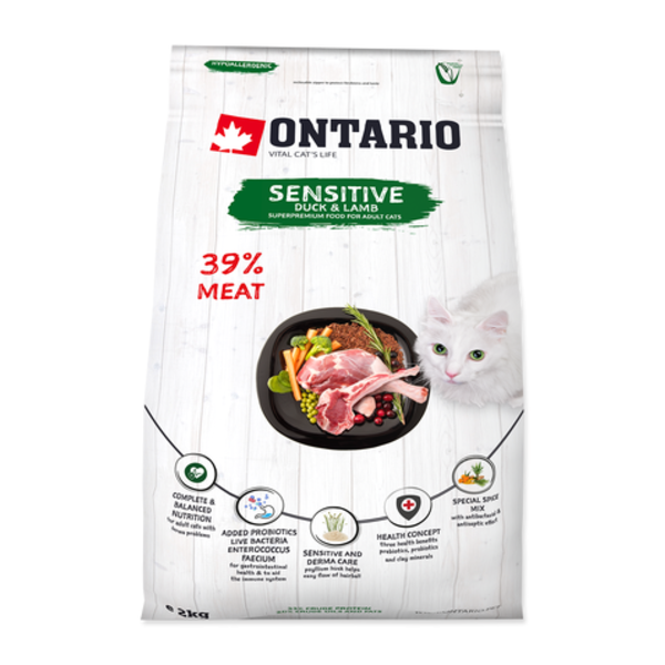 Ontario Sensitive granule pro kočky - kachna a jehněčí