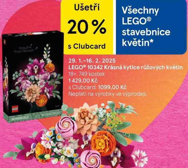 LEGO® Krásná kytice růžových květin 18+, 749 kostek