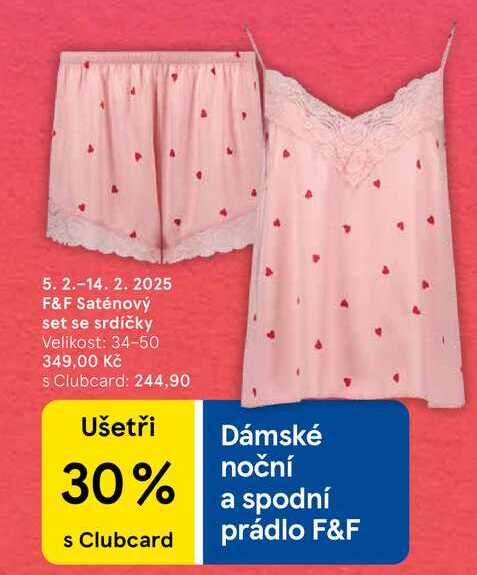 F&F Saténový set se srdíčky, Velikost: 34-50 