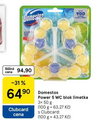 Domestos Power 5 WC blok limetka, 3x 50 g