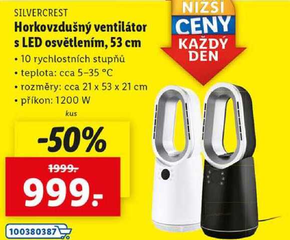 Horkovzdušný ventilátor s LED osvětlením, 53 cm