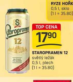 STAROPRAMEN 12 světlý ležák 0,5 1, plech 