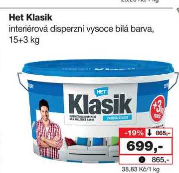 Het Klasik interiérová disperzní vysoce bílá barva, 15+3 kg 