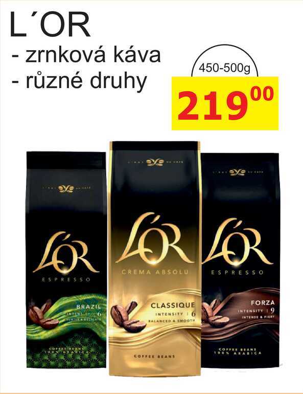 L'OR - zrnková káva - různé druhy 450-500g  v akci