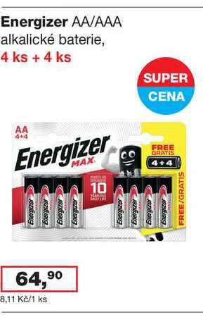 Energizer AA/AAA alkalické baterie, 4 ks + 4 ks