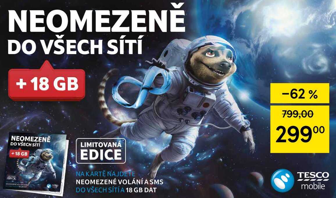 NEOMEZENĚ DO VŠECH SÍTÍ +18 GB, Tesco mobile 