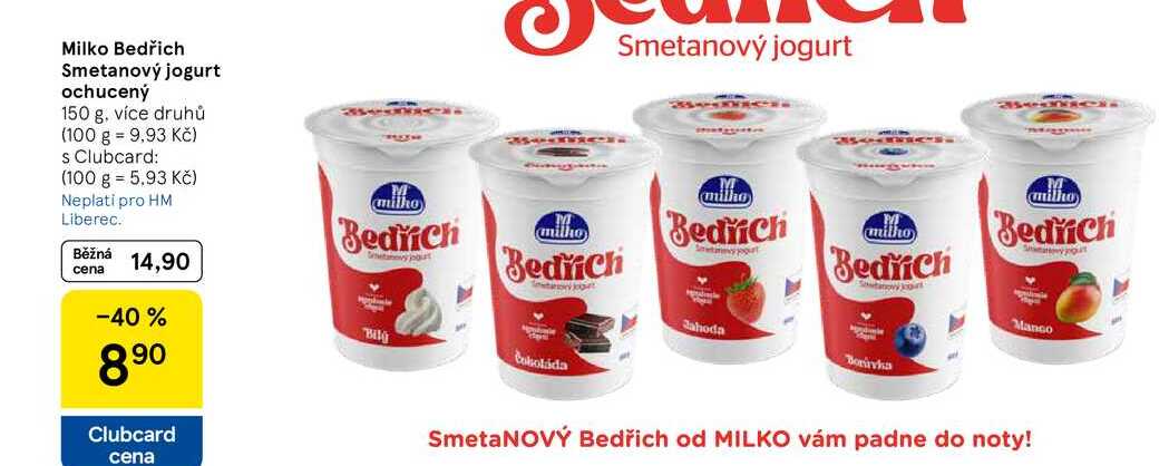 Milko Bedřich Smetanový jogurt ochucený, 150 g, více druhů  