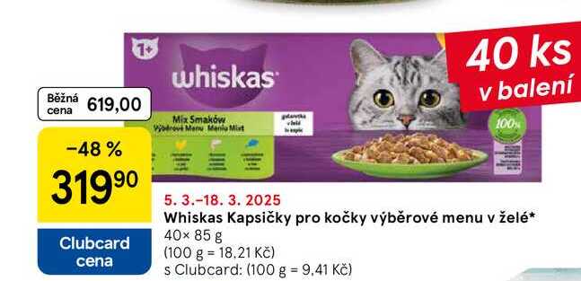 Whiskas Kapsičky pro kočky výběrové menu v želé, 40× 85 g