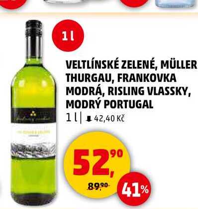 VELTLÍNSKÉ ZELENÉ, MÜLLER THURGAU, FRANKOVKA MODRÁ, RISLING VLASSKY, MODRÝ PORTUGAL, 1 l 