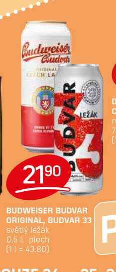 BUDVAR 33 světlý ležák 0,51, plech  v akci