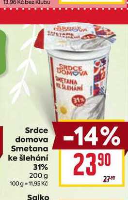 Srdce domova Smetana ke šlehání 31% 200g