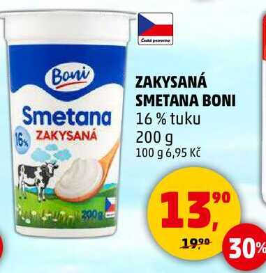 ZAKYSANÁ SMETANA BONI Smetana 16% tuku, 200 g