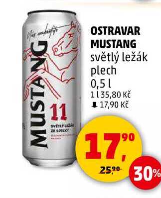OSTRAVAR MUSTANG světlý ležák plech, 0,5 l v akci