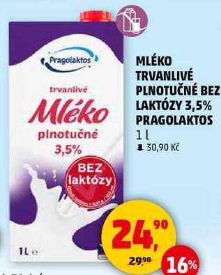 Pragolaktos MLÉKO TRVANLIVÉ PLNOTUČNÉ BEZ LAKTÓZY 3,5%, 1 l