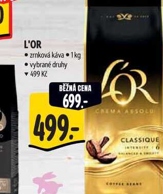 L'OR zrnková káva 1kg   v akci