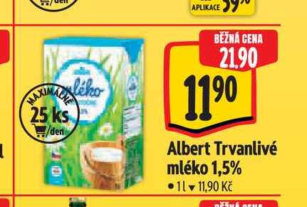  Albert Trvanlivé mléko 1,5% 1 l v akci