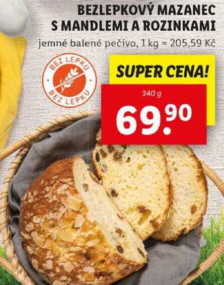 BEZLEPKOVÝ MAZANEC S MANDLEMI A ROZINKAMI, 340 g