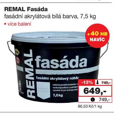 REMAL fasáda fasádní akrylátová barva 7,5kg