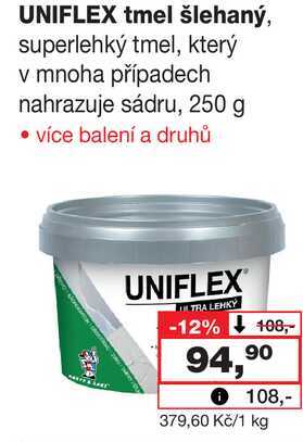UNIFLEX tmel šlehaný, superlehký tmel, který v mnoha případech nahrazuje sádru, 250 g