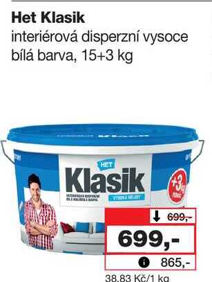 Het Klasik interiérová disperzní vysoce bílá barva, 15+3 kg 