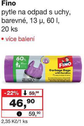 Fino pytle na odpad s uchy, barevné, 13 μ, 60 I, 20 ks