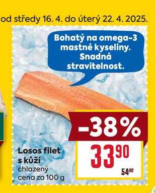 Losos filet s kůží chlazený cena za 100 g