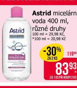 Astrid micelárn voda 400 ml, různé druhy