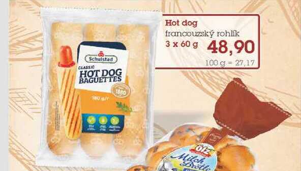 Hot dog francouzský rohlík 3 x 60 g 
