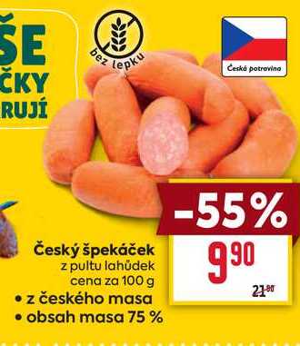 Český špekáček z pultu lahůdek cena za 100 g 