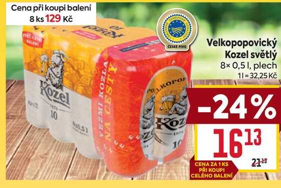 Velkopopovický Kozel světlý 8× 0,51, plech