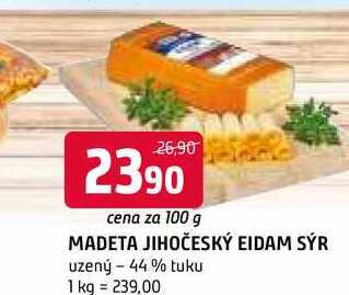 Madeta Jihočeský eidam 44% % 100g, vybrané druhy
