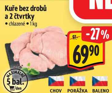 Kuře bez drobů a 2 čtvrtky, 1 kg