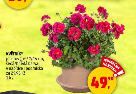 KVĚTNÍK plastový, 22/26 cm, šedá/hnědá barva, 1 ks