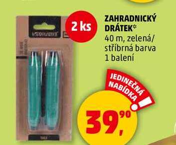 ZAHRADNICKÝ DRÁTEK 40 m, zelená/ stříbrná barva, 1 balení 