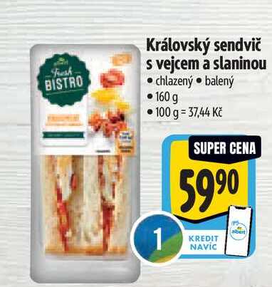 Královský sendvič s vejcem a slaninou, 160 g