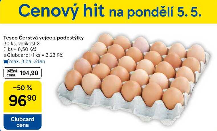 Tesco Čerstvá vejce z podestýlky, 30 ks, velikost S  