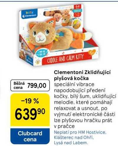 Clementoni Zklidňující plyšová kočka  