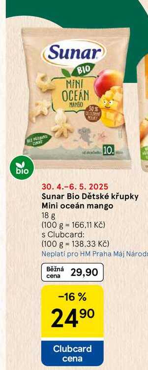 Sunar Bio Dětské křupky Mini oceán mango, 18 g 
