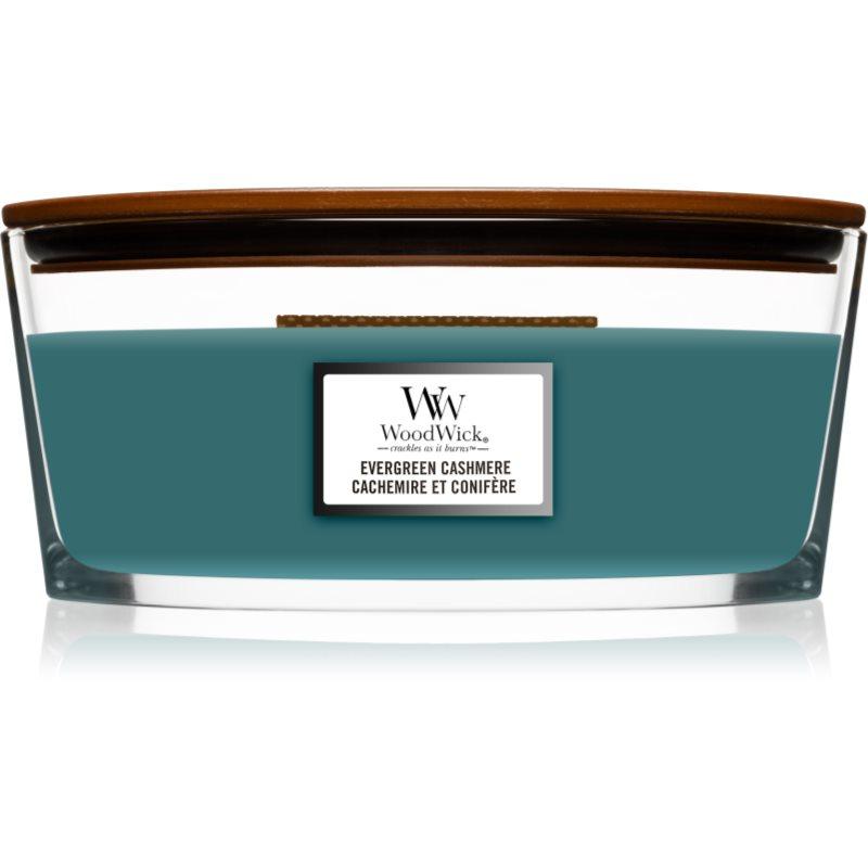 Woodwick Evergreen Cashmere vonná svíčka s dřevěným knotem (hearthwick) 453,6 g